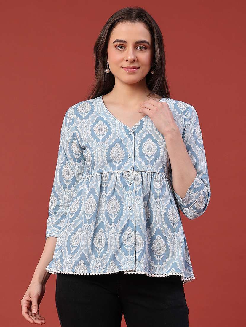 women printed v neck flared tunic - 22185466 -  Standard Image - 2
