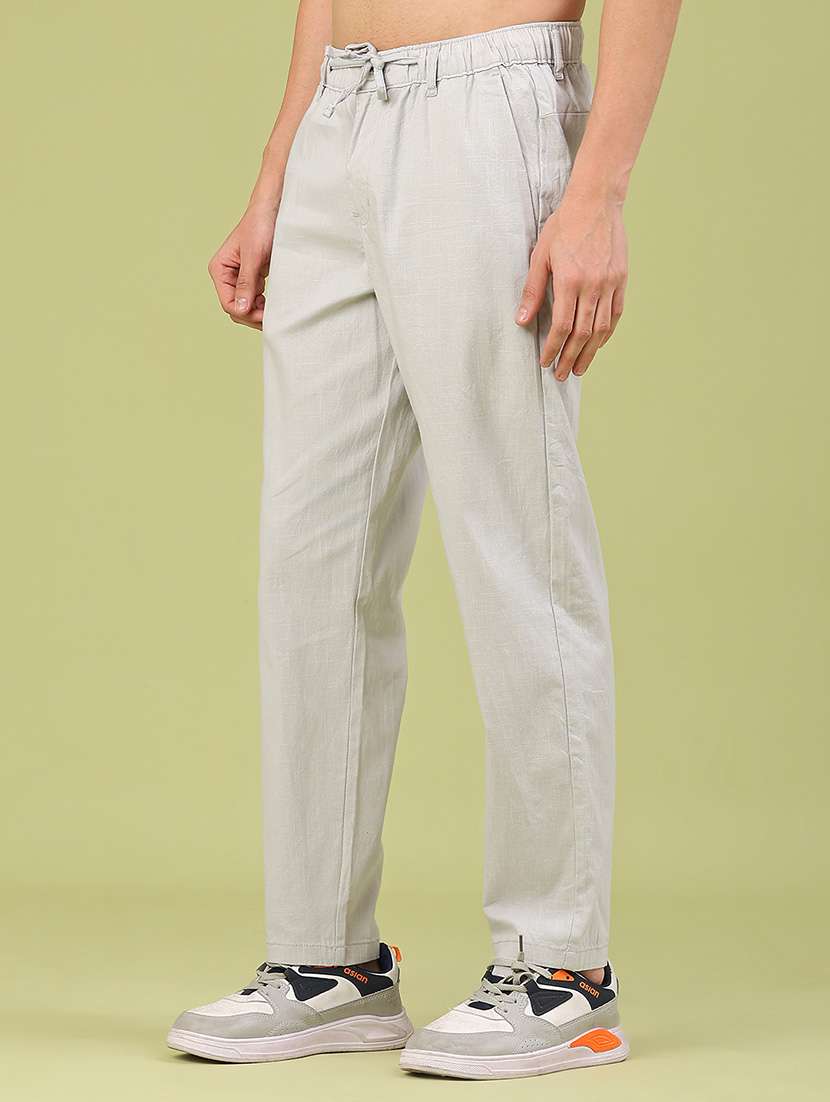men solid mid rise regular fit casual trouser - 22185467 -  Standard Image - 2