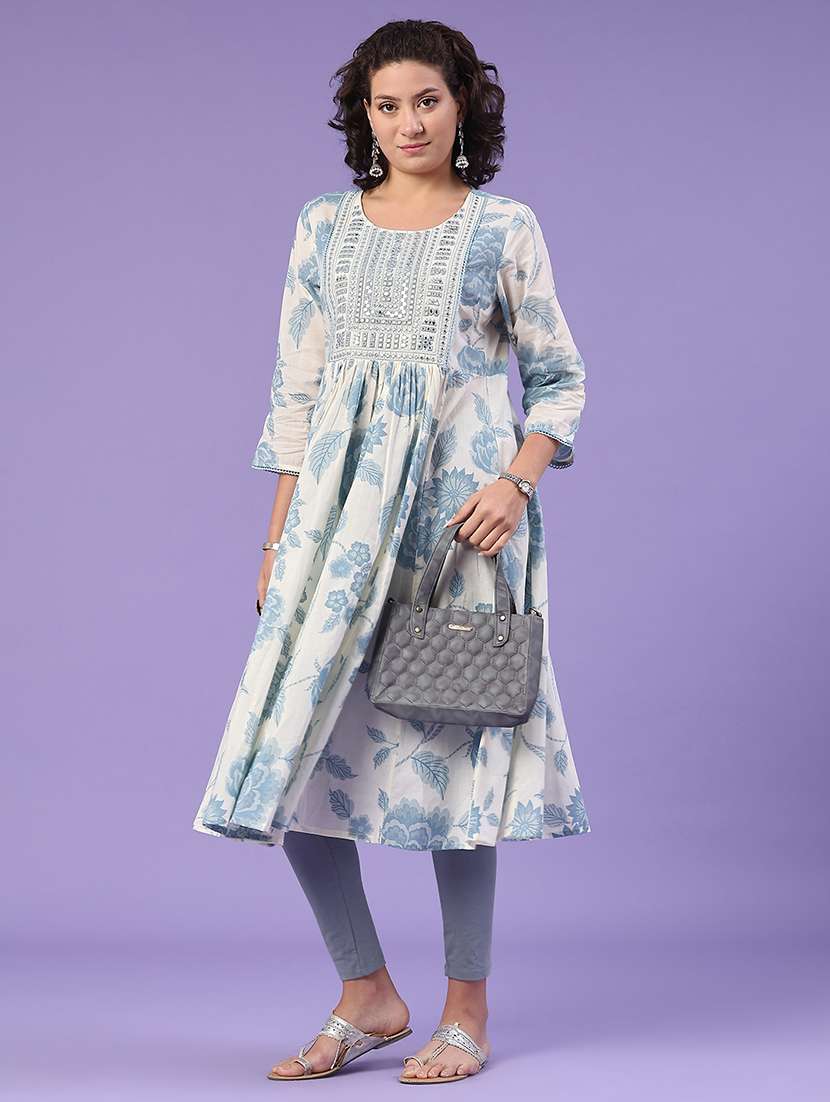 women off white cotton a-line kurta