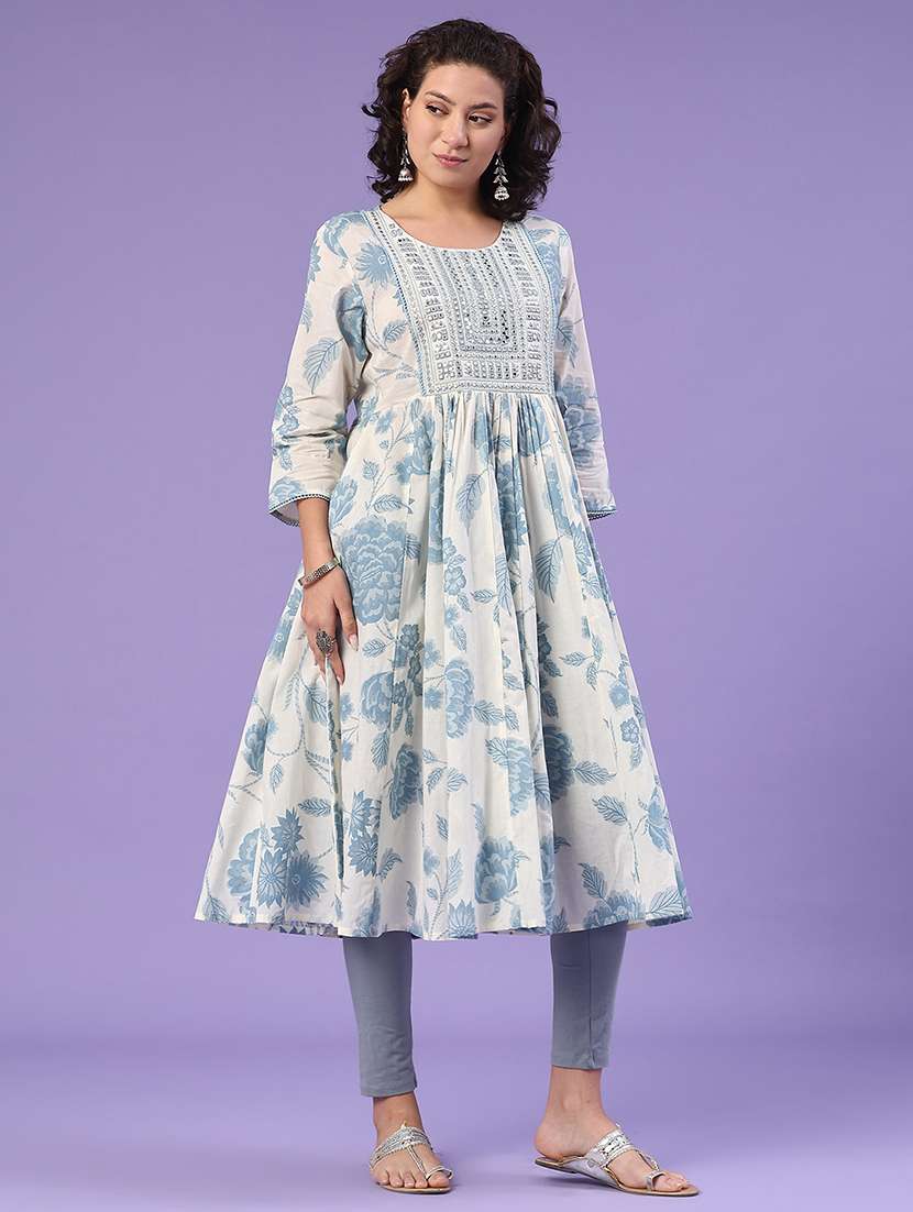 women off white cotton a-line kurta - 22185489 -  Standard Image - 2