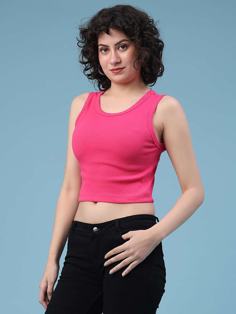 women solid sleeveless crop t-shirt - 22185537 -  Standard Image - 2