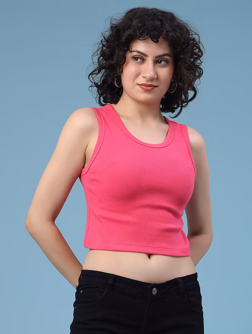 women solid sleeveless crop t-shirt - 22185537 -  Standard Image - 2