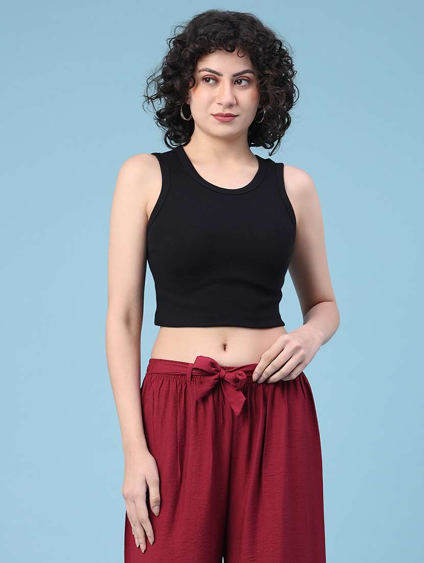 women solid sleeveless crop t-shirt - 22185538 -  Standard Image - 2