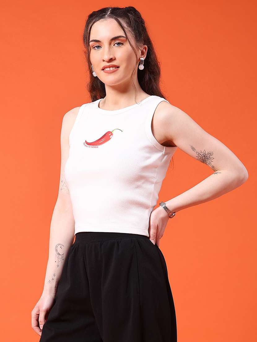 women printed sleeveless crop t-shirt - 22185541 -  Standard Image - 2