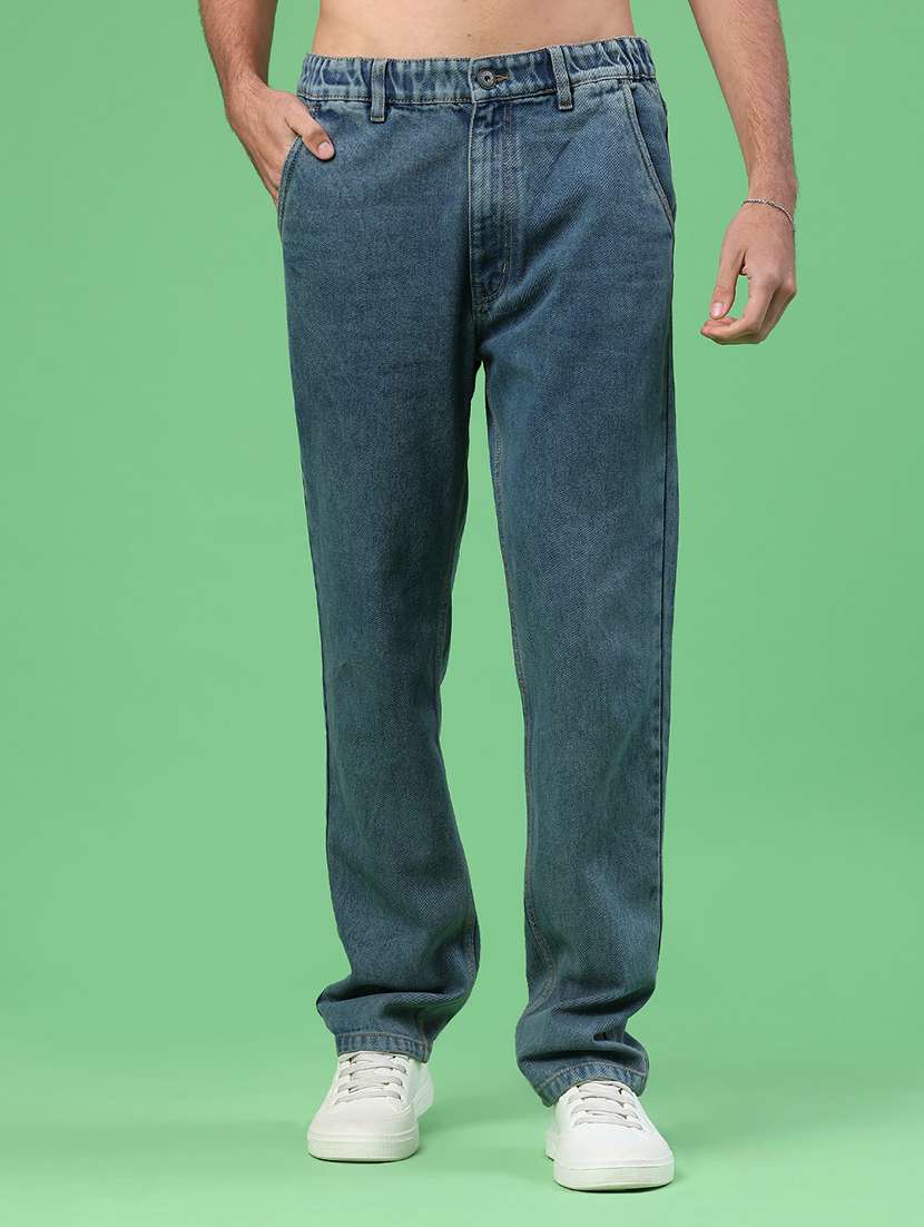 men plain mid rise full length straight jeans