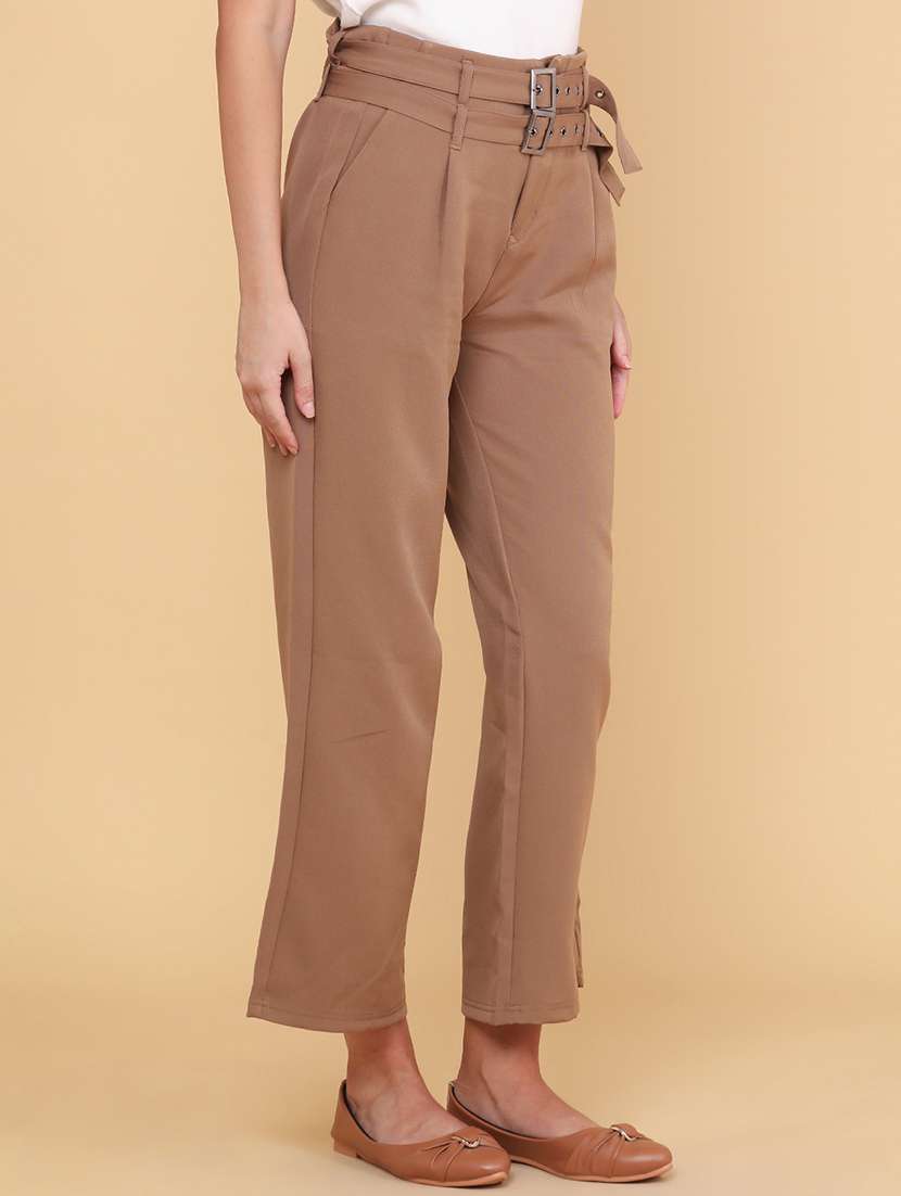 women solid mid rise wide leg trouser - 22185590 -  Standard Image - 2
