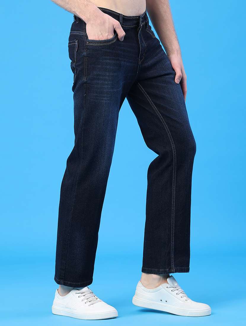 men washed mid rise full length straight fit jeans