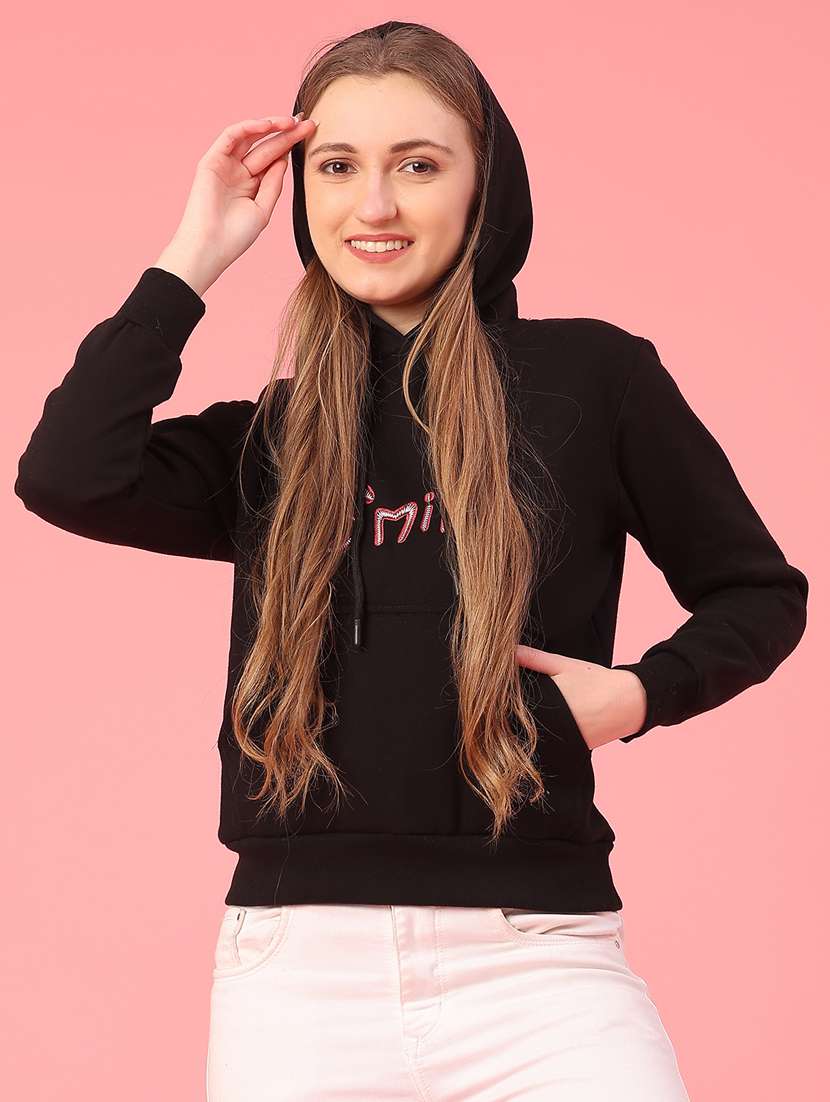 women embroidered long sleeve hooded sweatshirt - 22185664 -  Standard Image - 2