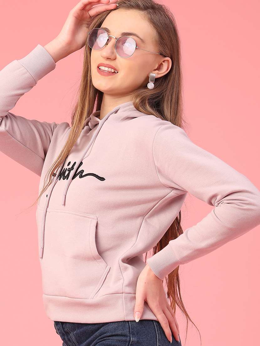 women embroidered long sleeve hooded sweatshirt