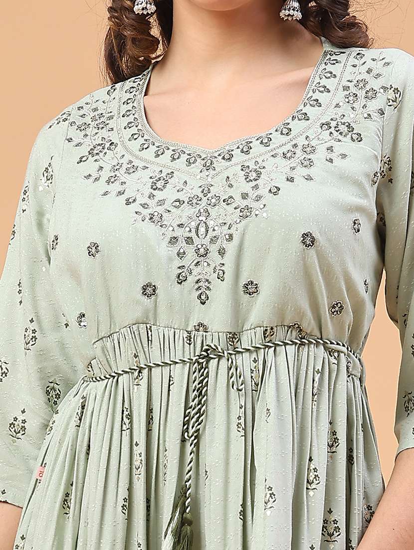 women self design three quarter sleeve flared kurta  - 22185669 -  Standard Image - 2