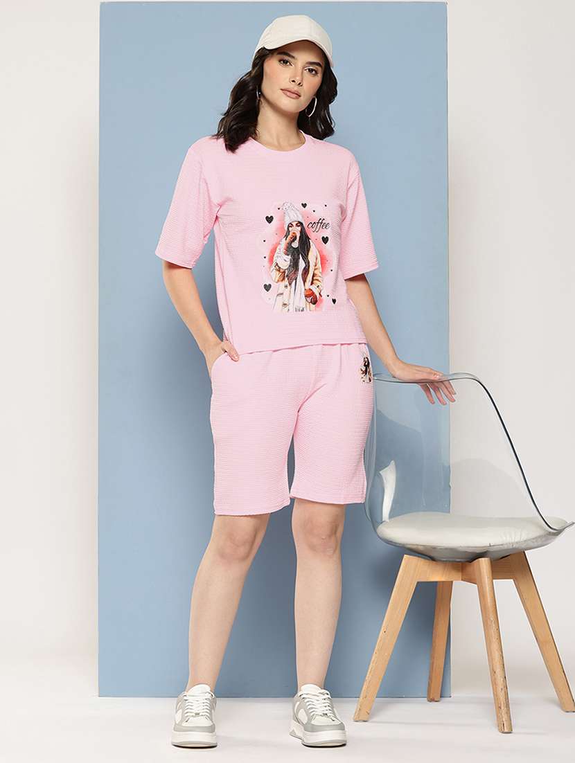 women printed top and shorts co-ord set