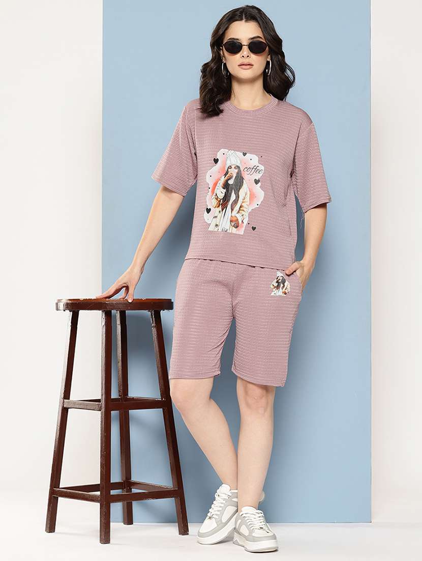 women printed top and shorts co-ord set