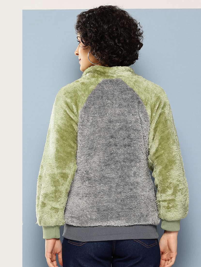 women color blocked long sleeve faux fur jacket - 22186133 -  Standard Image - 2