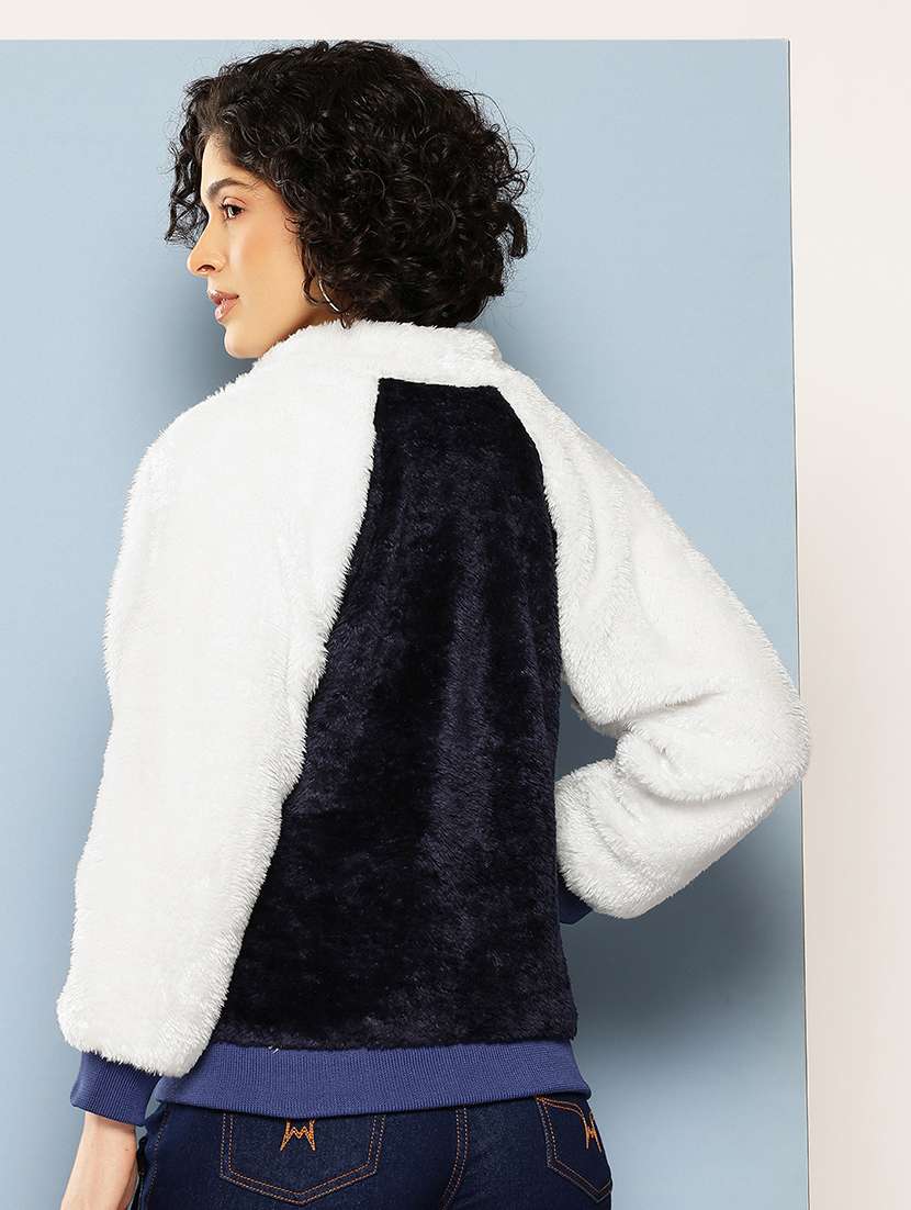 women color blocked long sleeve faux fur jacket - 22186134 -  Standard Image - 2