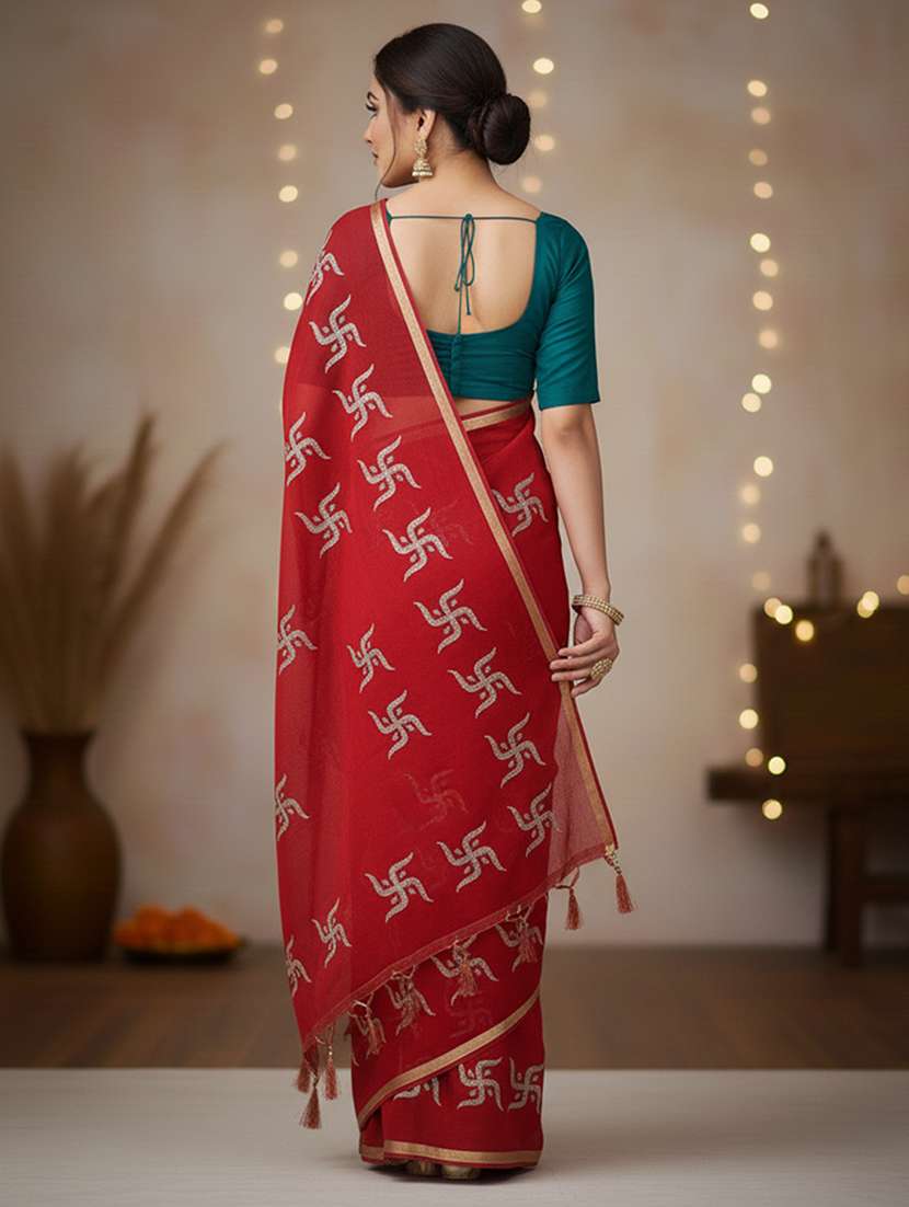 women solid with work embroidered saree with blouse - 22186157 -  Standard Image - 2