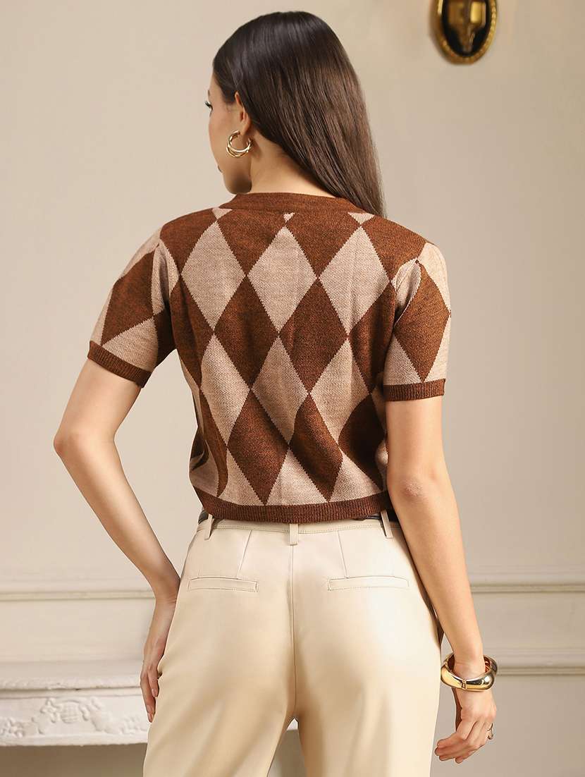 women printed short sleeve crop cardigan - 22186169 -  Standard Image - 2