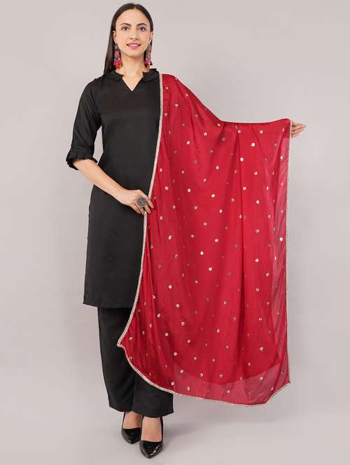 women red solid with sequin work dupatta  - 22186170 -  Standard Image - 0