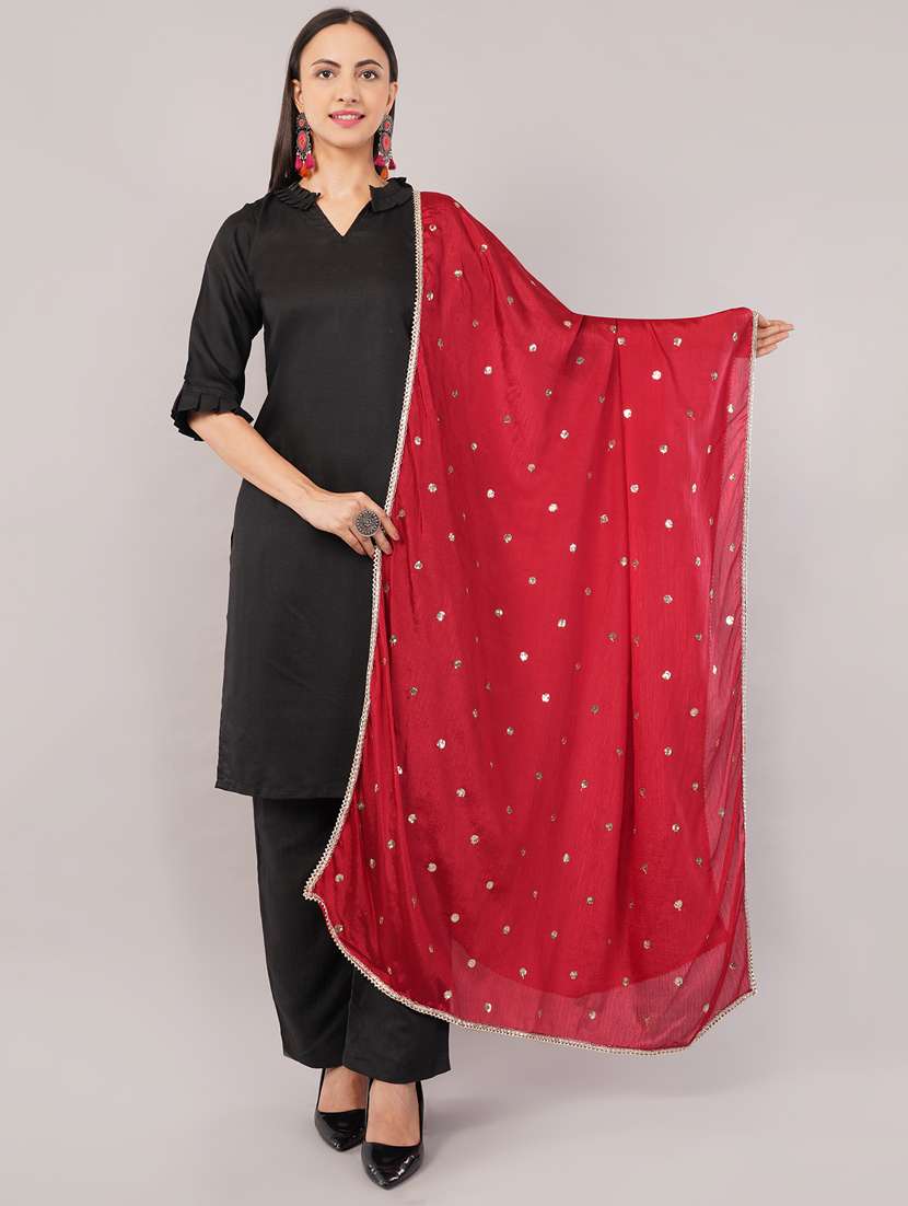 women red solid with sequin work dupatta 