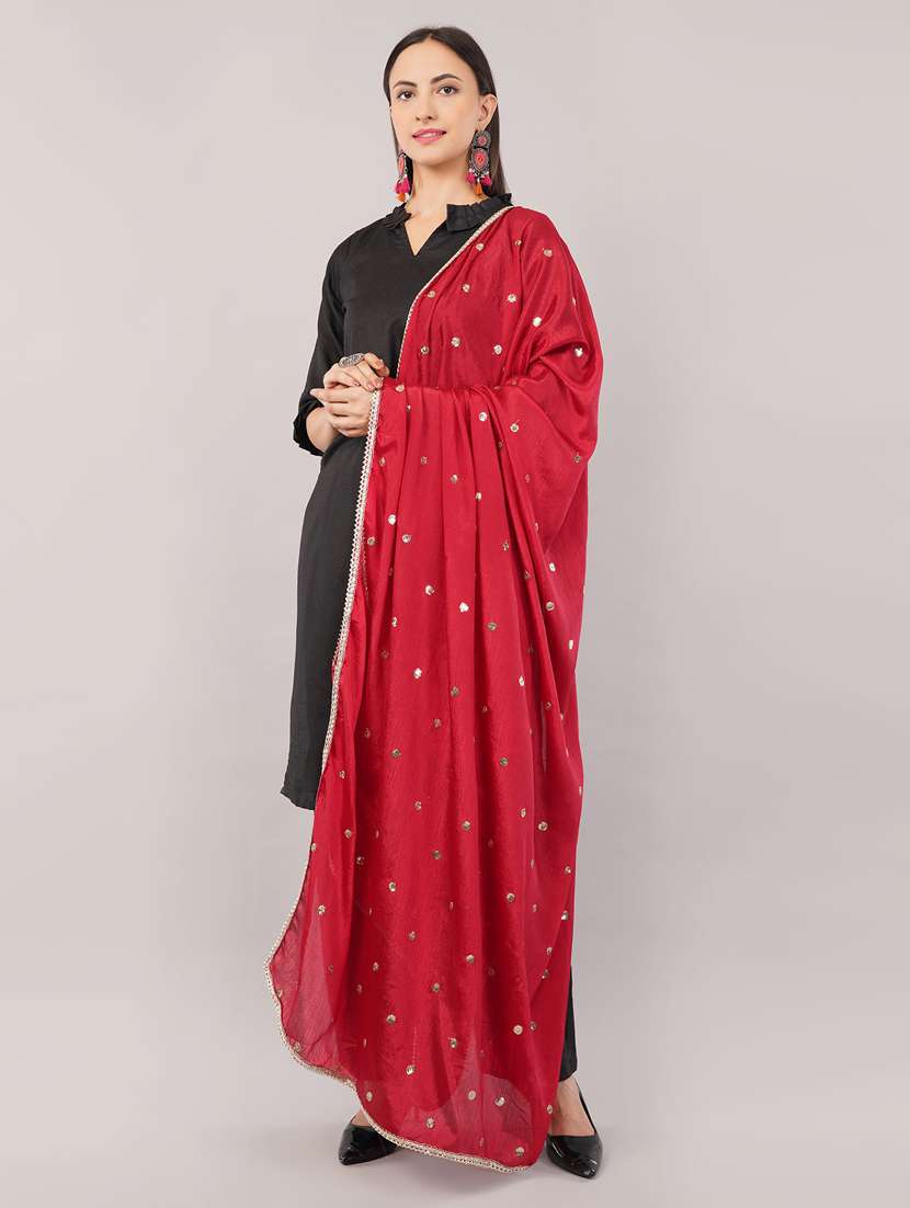 women red solid with sequin work dupatta  - 22186170 -  Standard Image - 2