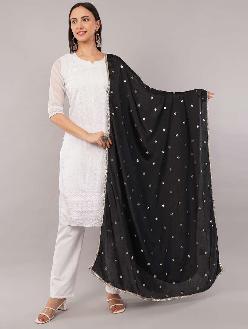 women solid with sequin work dupatta 
