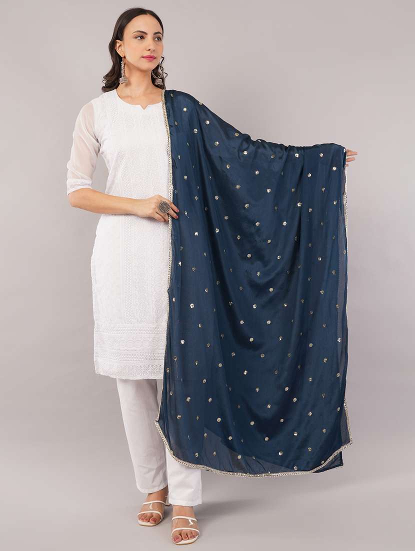 women solid with sequin work dupatta 
