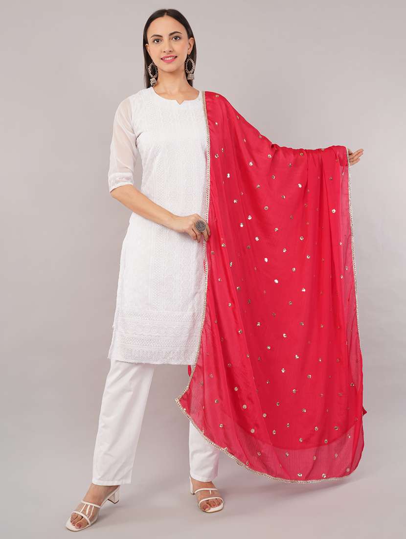 women solid with sequin work dupatta 