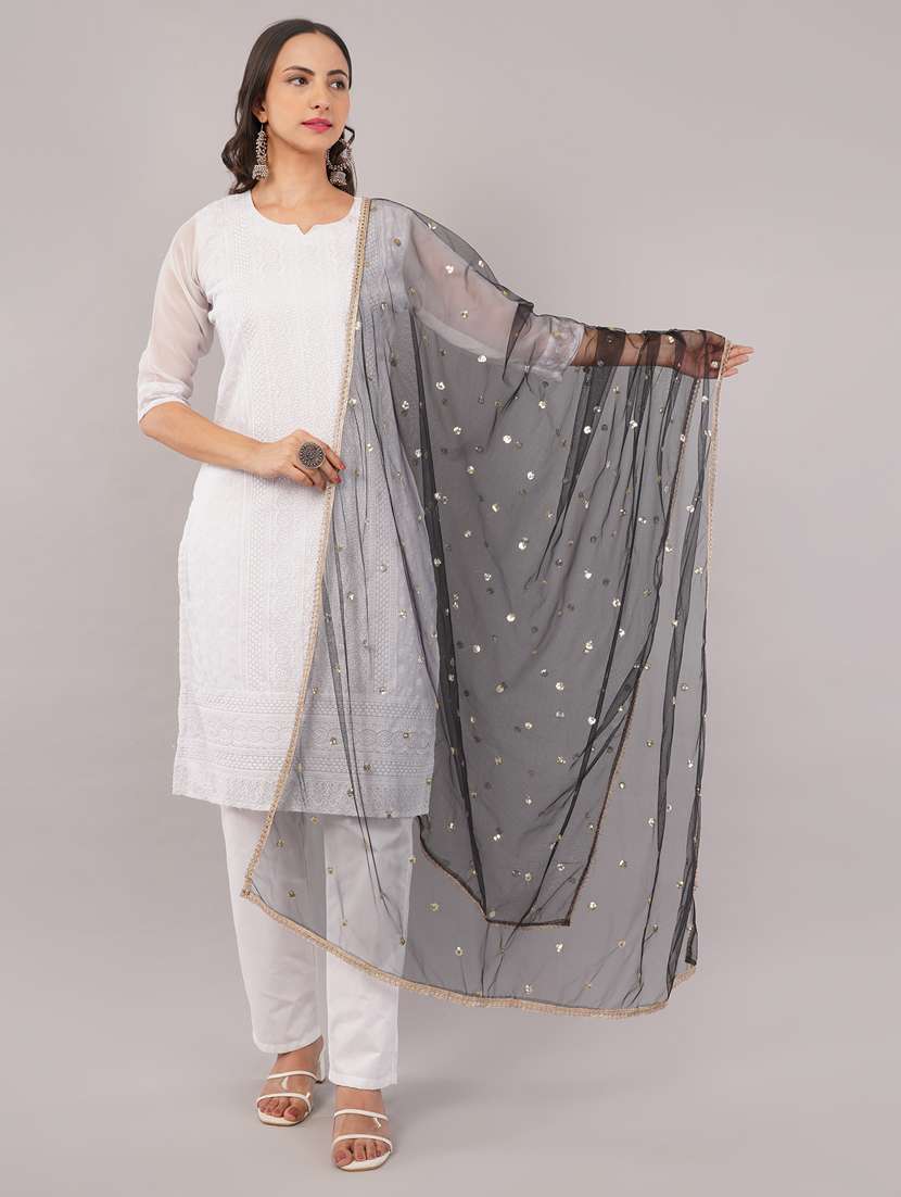 women solid with sequin work dupatta 