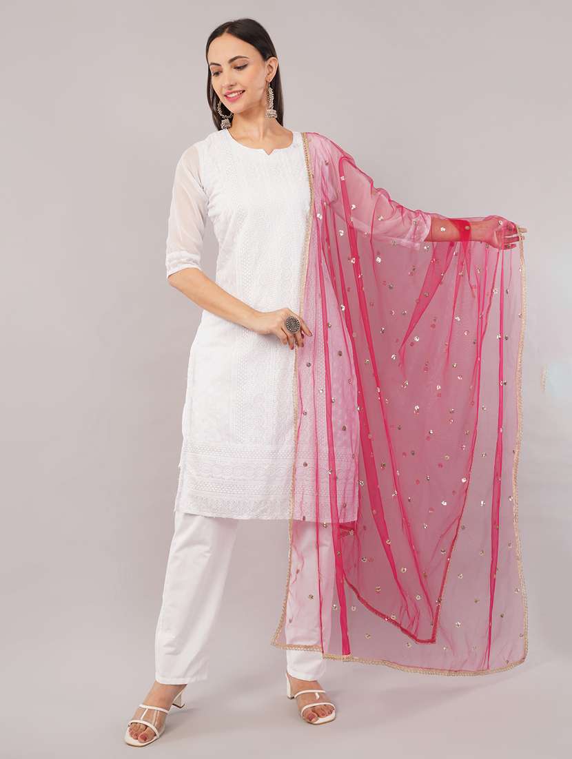 women solid with sequin work dupatta 