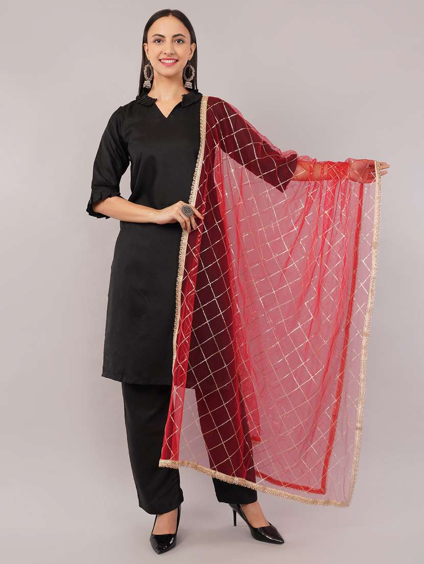 women solid with sequin work dupatta 