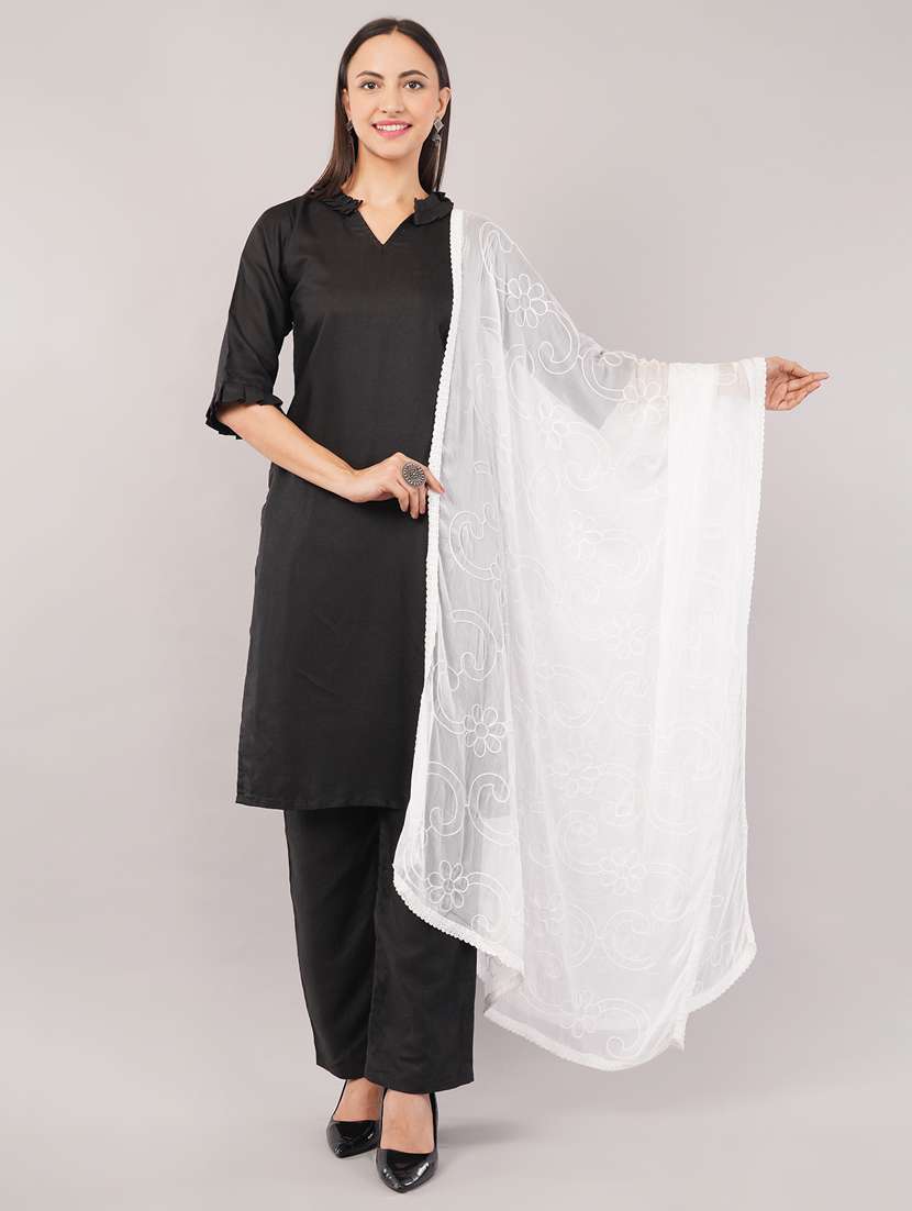 women solid with work embroidered dupatta 