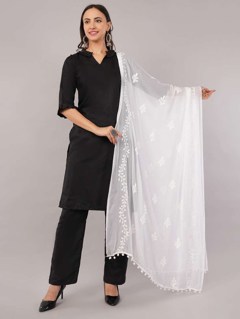women solid with work embroidered dupatta 