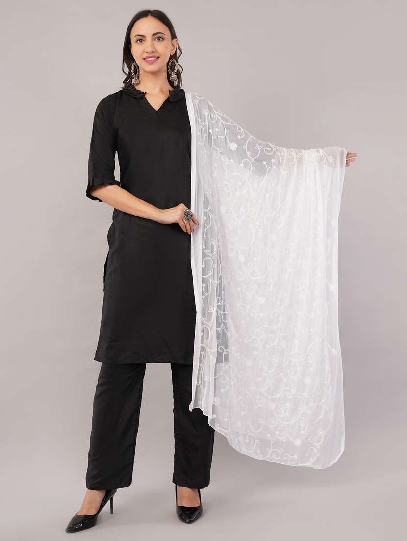 women solid with work embroidered dupatta 