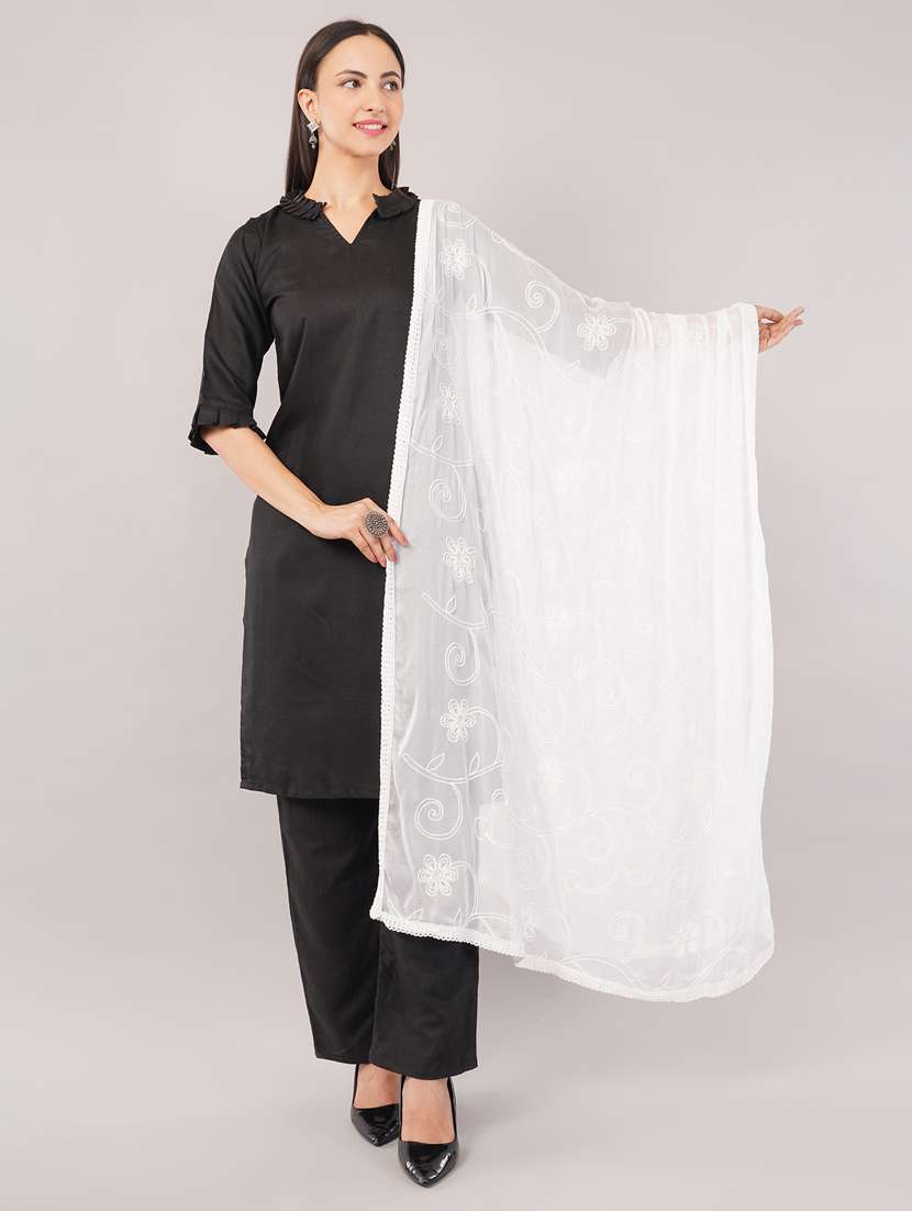 women solid with work embroidered dupatta 