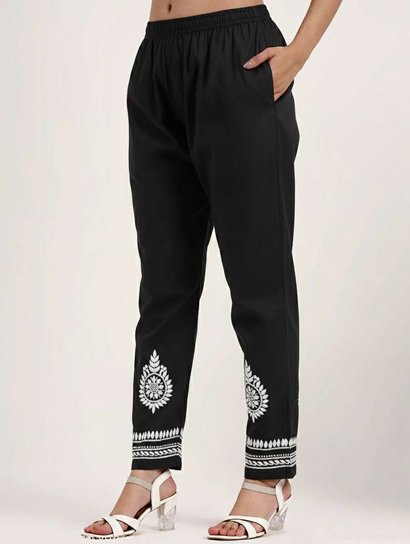 women solid with work three quarter sleeve kurta pant set - 22186302 -  Standard Image - 2