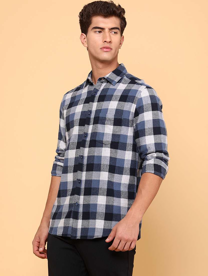men checkered long sleeve regular fit casual shirt