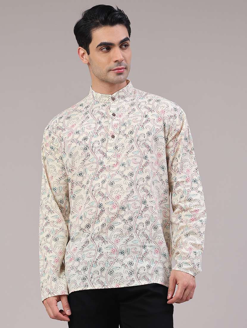 men printed mandarin neck short kurta - 22186647 -  Standard Image - 2