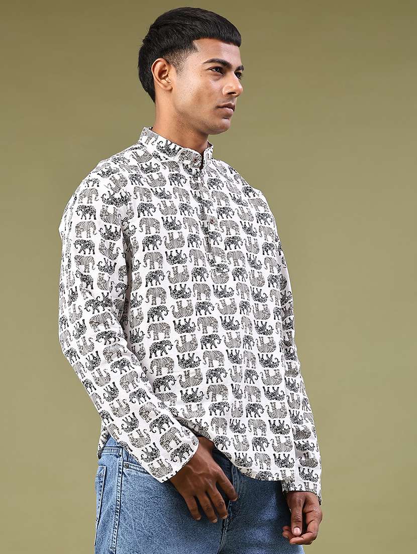 men printed mandarin neck short kurta - 22186649 -  Standard Image - 2