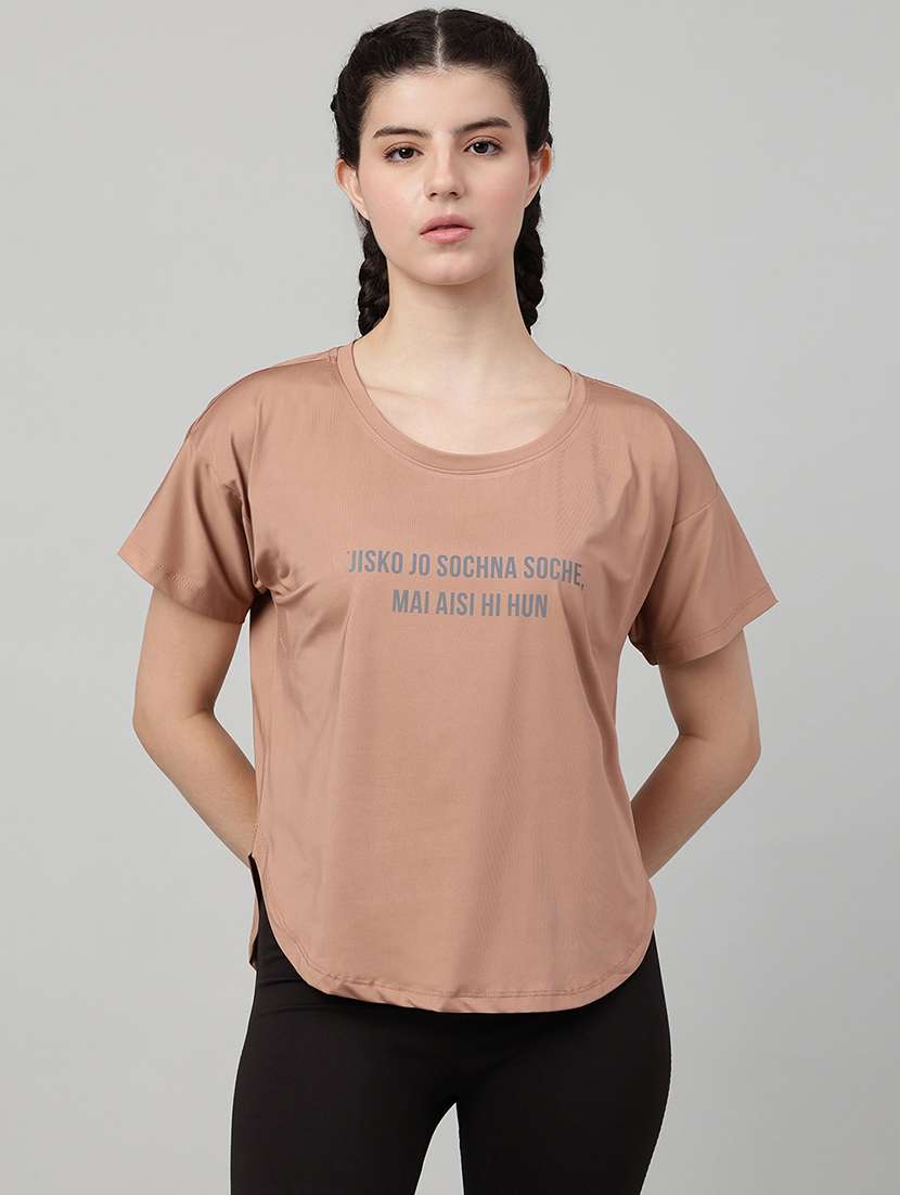 women printed round neck dri-fit t-shirt