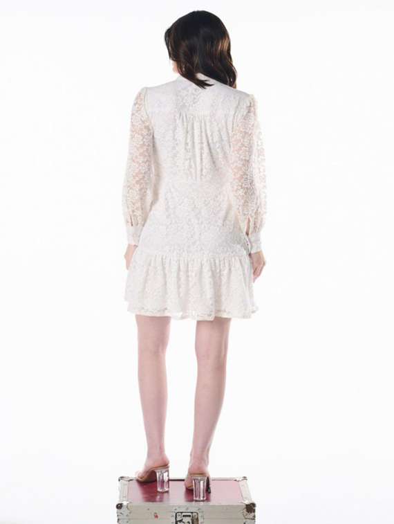 women solid puff sleeve lace tiered dress - 22186933 -  Standard Image - 2