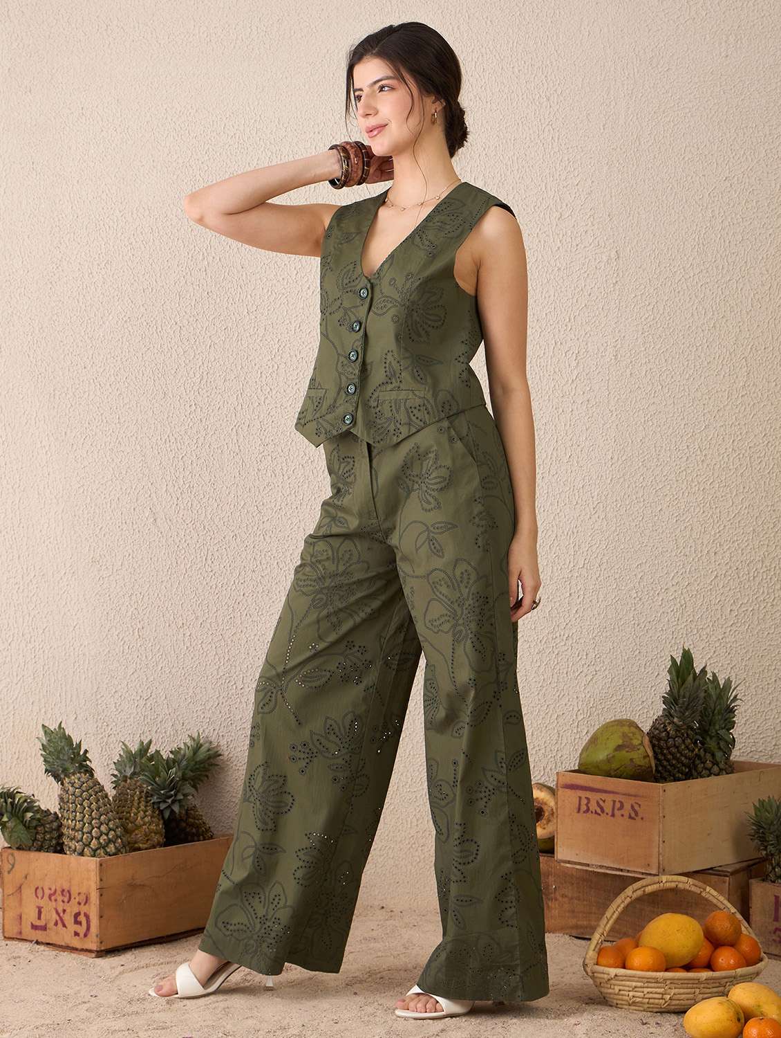 women embroidered vest top and trouser co-ord set - 22186937 -  Standard Image - 2