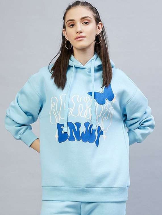 women printed long sleeve hooded sweatshirt