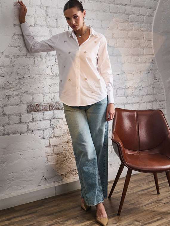 women embellished collared long sleeve shirt - 22186949 -  Standard Image - 2