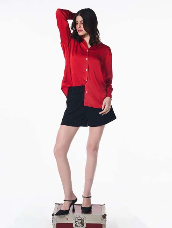 women solid collared long sleeve shirt - 22186952 -  Standard Image - 2