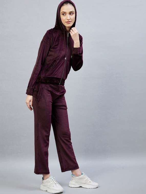 women solid long sleeve hooded winter co-ord set - 22186958 -  Standard Image - 2