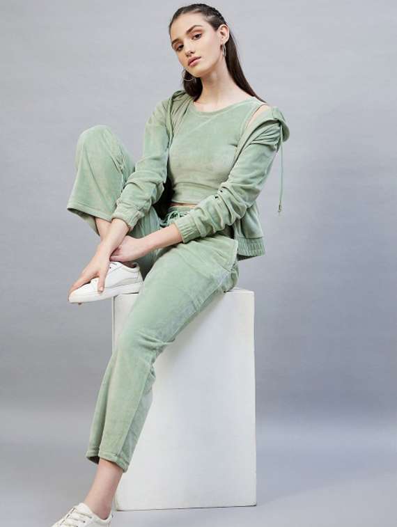 women solid long sleeve hooded winter co-ord set - 22186960 -  Standard Image - 2