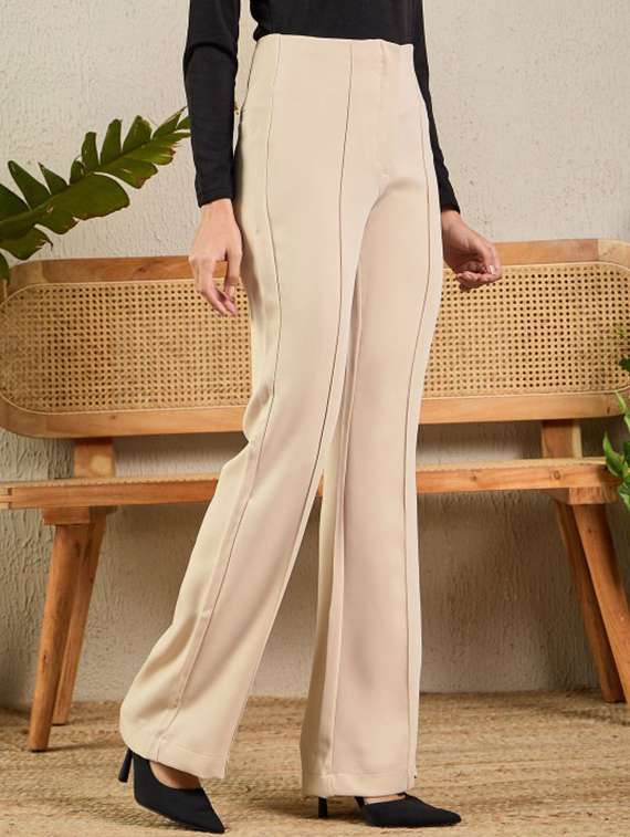 women solid high rise bootcut trouser - 22186961 -  Standard Image - 2