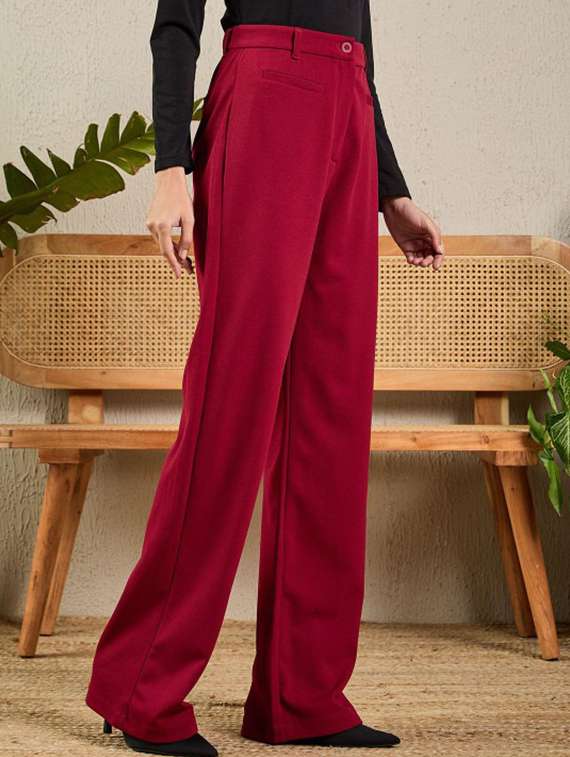 women solid high rise straight trouser - 22186962 -  Standard Image - 2
