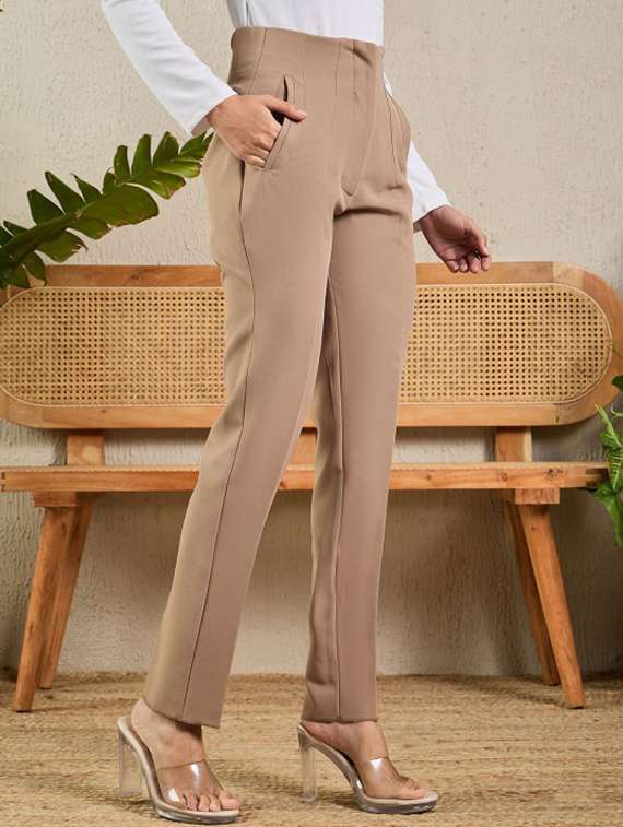 women solid high rise cigarette pants - 22186964 -  Standard Image - 2