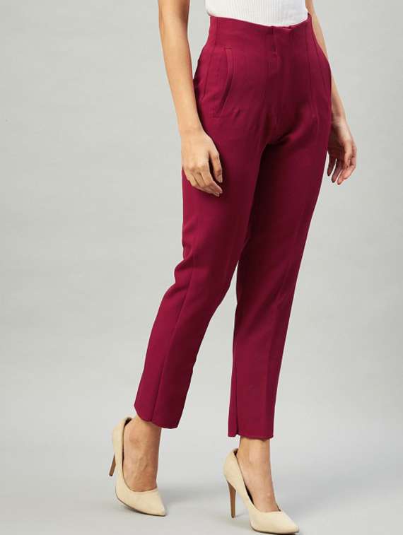 women solid high rise cigarette pants - 22186967 -  Standard Image - 2