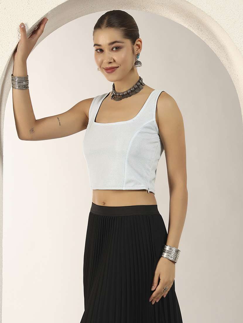 women solid sleeveless stitched blouse - 22186980 -  Standard Image - 2